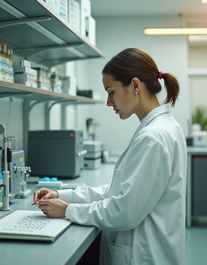 An analyst recording results at a laboratory bench